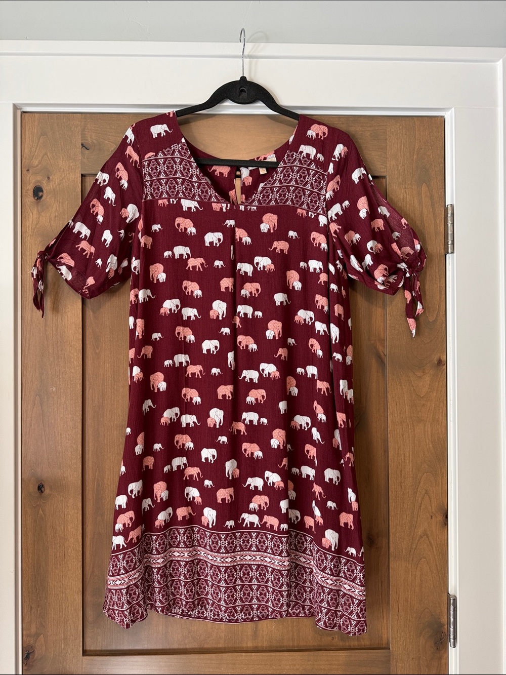 SKIES ARE BLUE elephant mini dress Womens M Novelty print Boho Maroon pink Beach